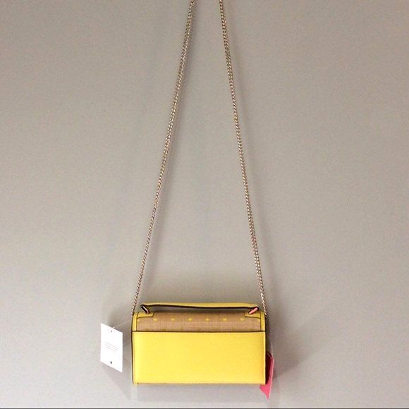 kate spade Raffia Crossbody Bag Yellow Dots Top Handle Roulette Convertible New - Picture 7 of 7